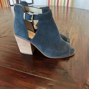 Dusty Blue suede peep toe shoes